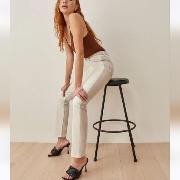NWT Reformation Cynthia Tonal Reworked High Rise Straight Jean Wash Clay Size 27 - Picture 2 of 14